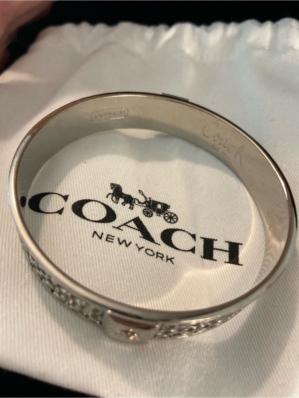 Coach Silver Tone Signature C Slip On Bangle Bracelet With Dust Bag